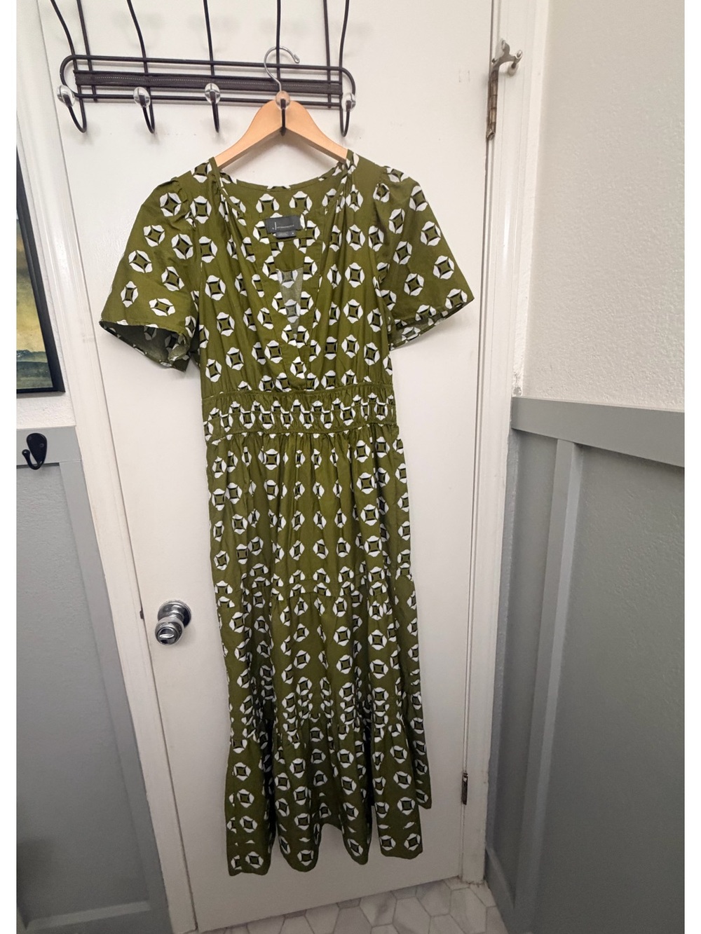 Anthropologie Olive Green Printed Maxi Dress